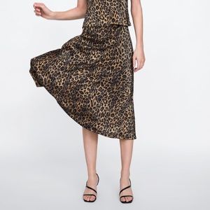 ZARA SPARKLY PLEATED LEOPARD MIDI SKIRT
